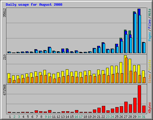 Daily usage for August 2008